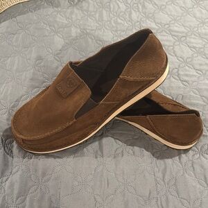 Warm Brown Suede Loafers with White Rubber Sole